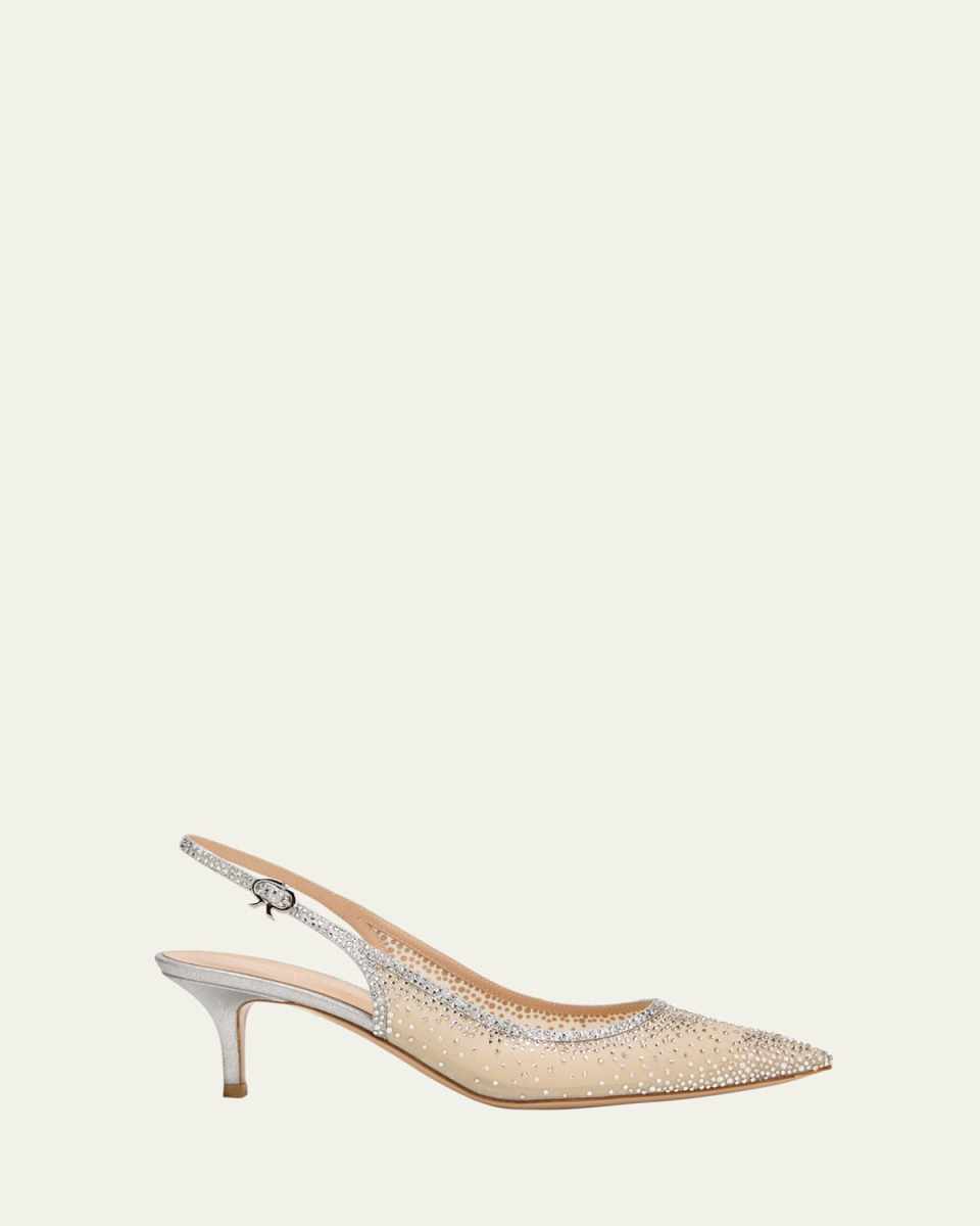 Strass Organza Kitten-Heel Slingback Pumps